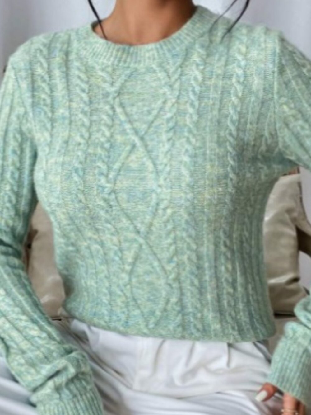 NWOT Green Cable Knit Crew Neck Sweater Large